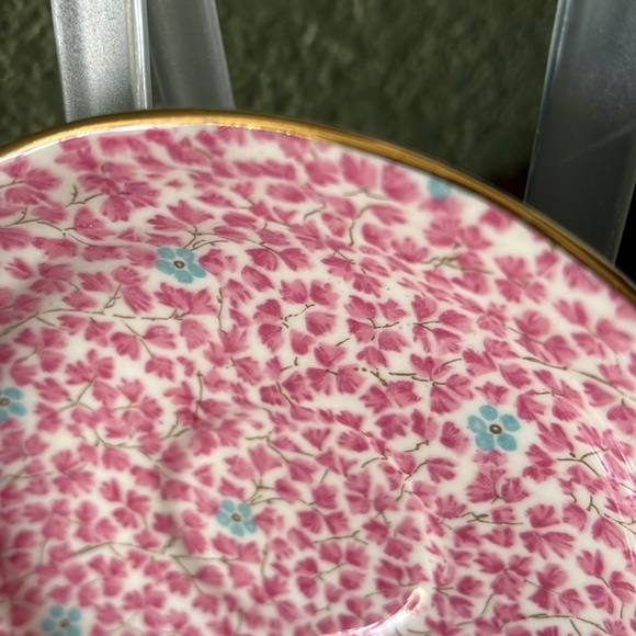 1950's Radfords English Bone China Teacup Saucer Pink And Blue Chintz Floral - Picture 6 of 8